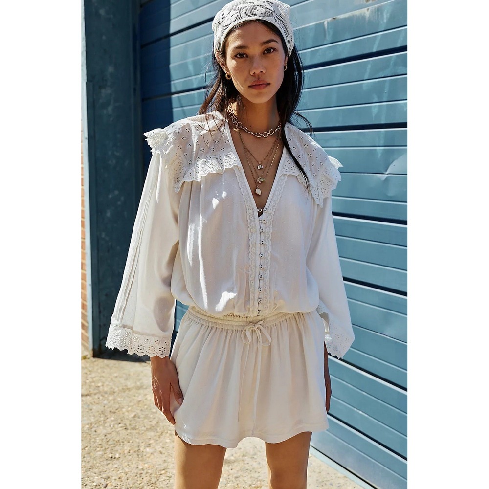 NWT Free People Happy All The Time Mini Dress Sz S Oversized Boho Peasant $168